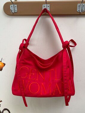 Red Nylon Bow Shoulder Bag Boutique NWOT